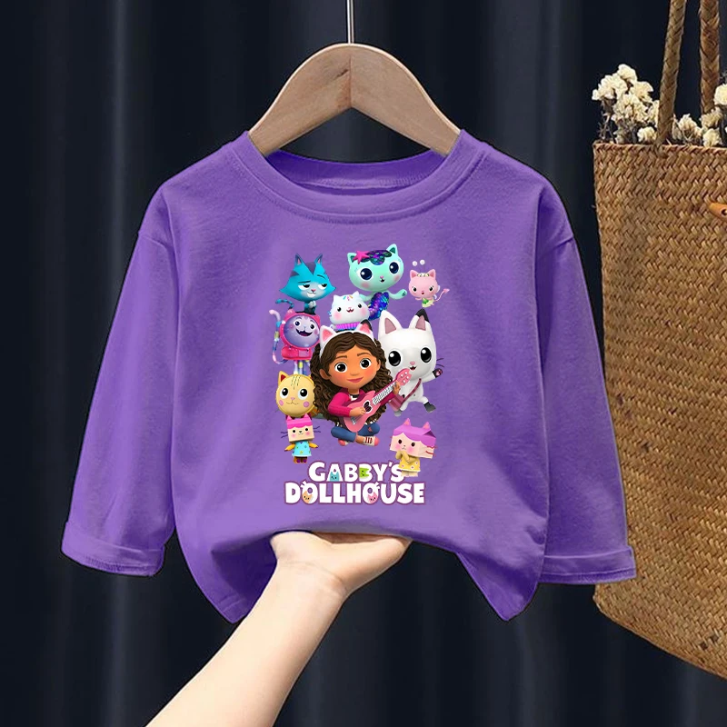 Gabby Dollhouses Children's Long Sleeve Sweatshirt Blouse Anime Cartoon Print for Girl Kids Thin Pullover Clothing Toddler Tops