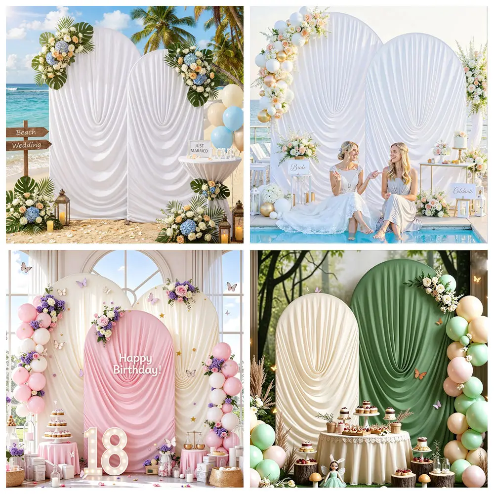 Solid Color White Draped Arch Backdrop Cover Wedding Birthday Baby Shower Elastic Spandex Pleated Arch Photography Background