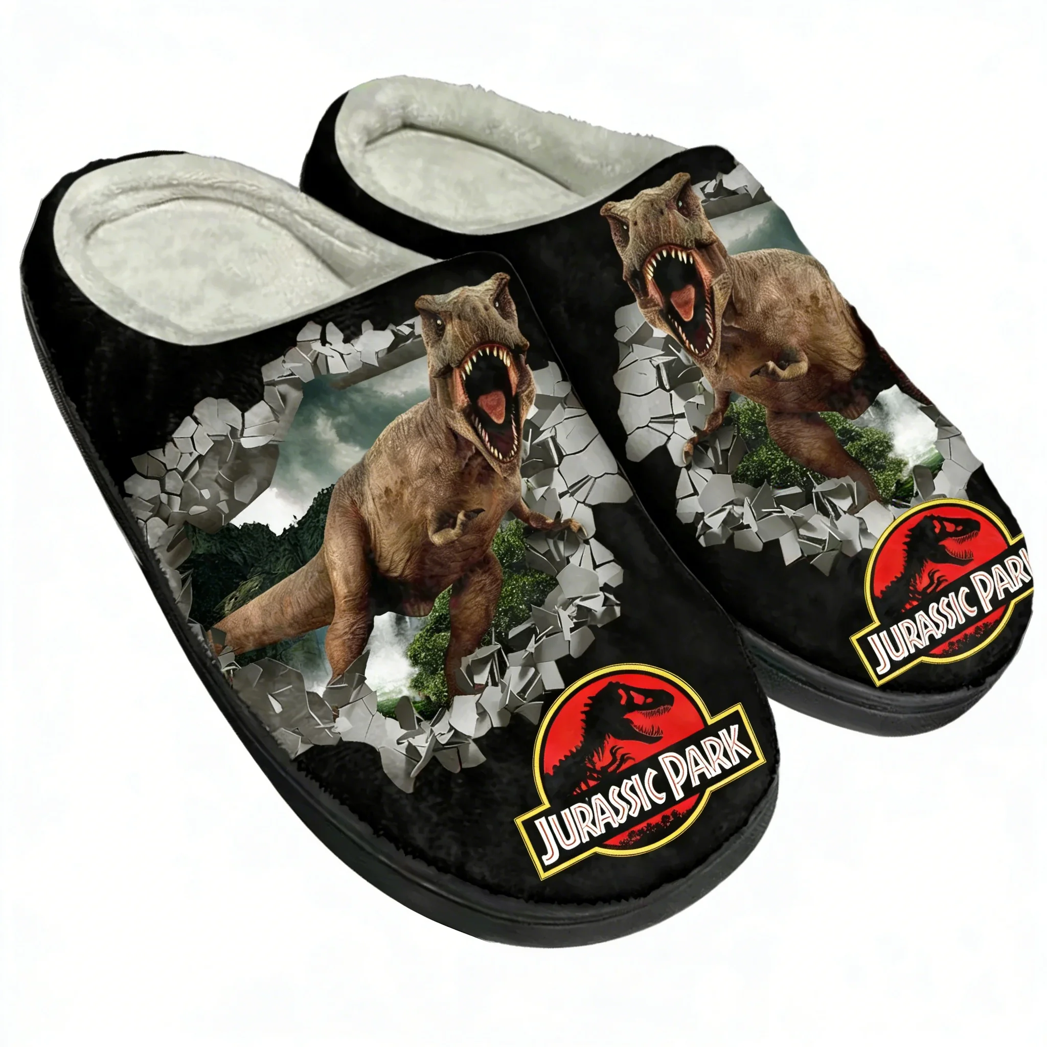 

Домашние хлопковые тапочки «Мир динозавров», аниме «Парк Юрского периода», мужские и женские сандалии на заказ, плюшевая повседневная теплая обувь, термотапочки