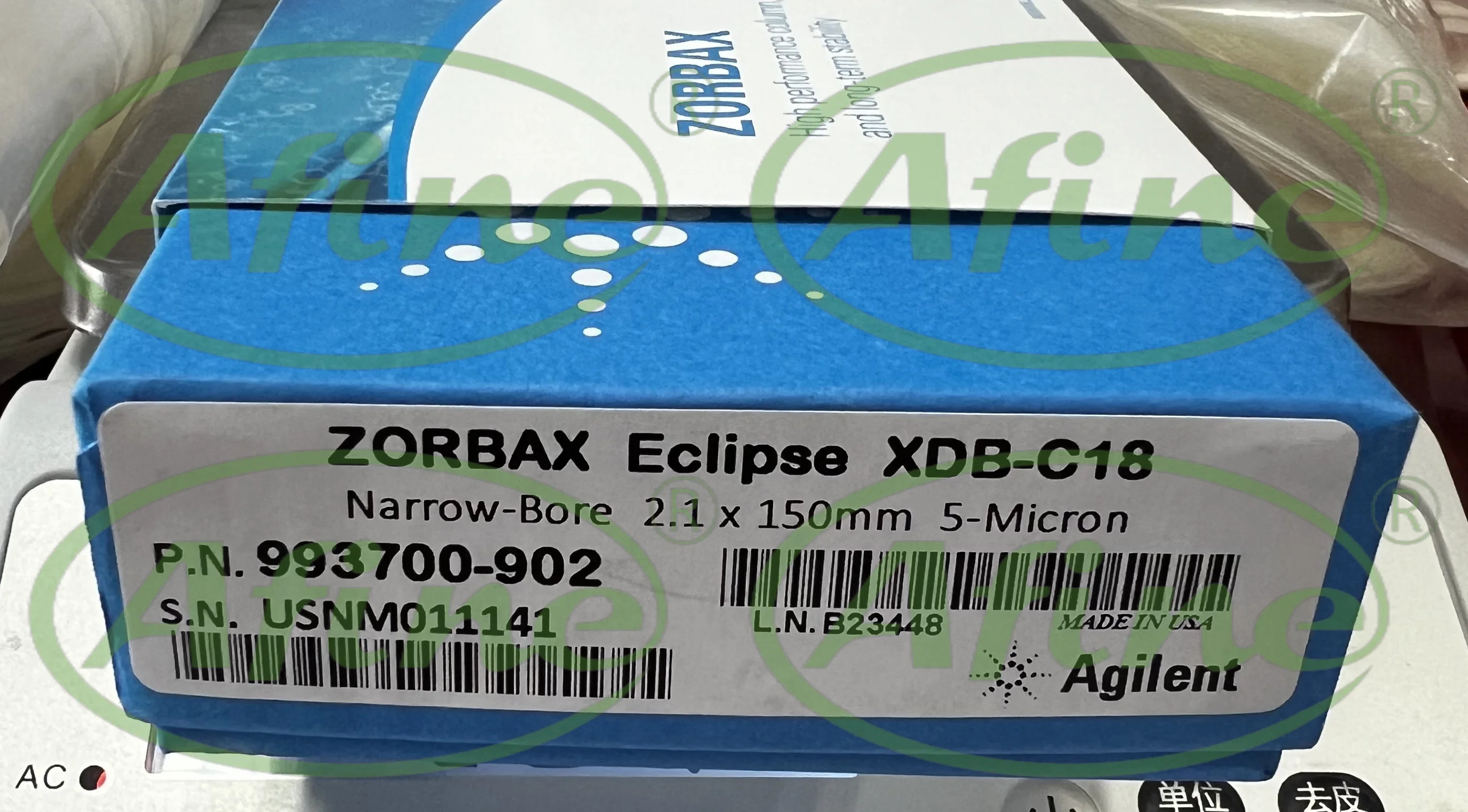 

AFINE Agilent 993700-902,ZORBAX Eclipse XDB-C18, 2.1 x 150 mm, 5 µm Chromatographic Column Pharmaceutical Environmental Testing