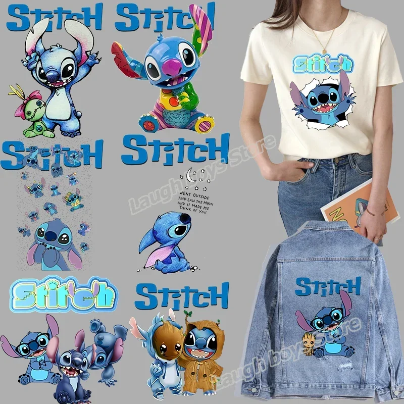 Disney Loli Stitch Ironing Hot Transfer Patch Clothing Large Sticker Stitch Crashes DIY Cloth Patches Bag Shirt Design Stickers