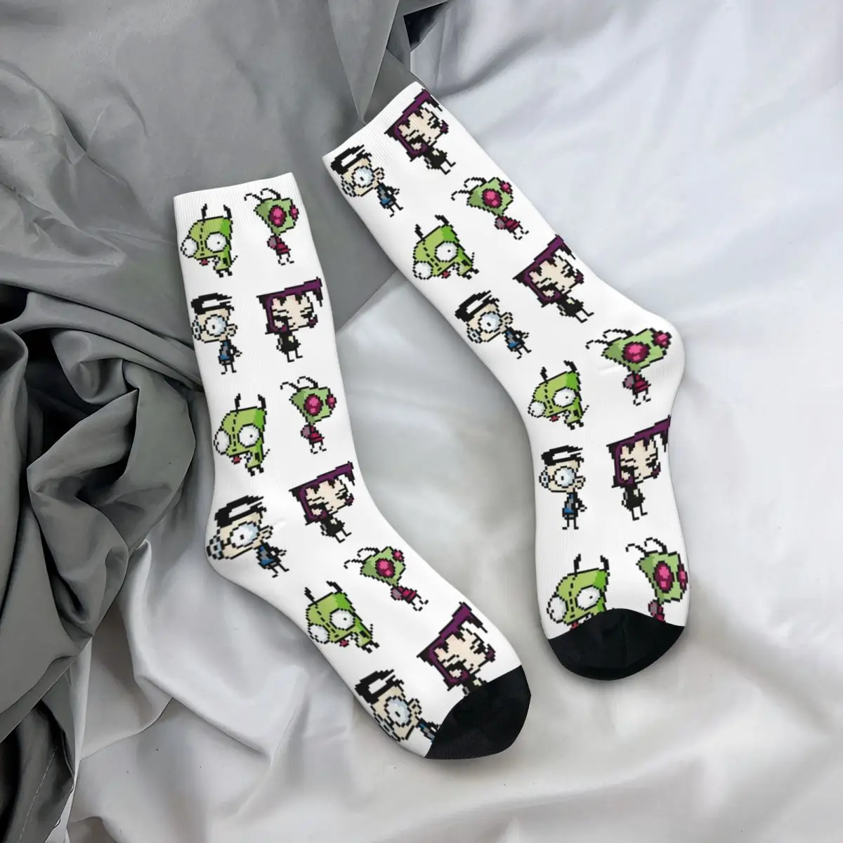 Chaussettes de basket-ball non ald pour hommes et femmes, personnages Invader Zim, 8 bits, mode automne et hiver