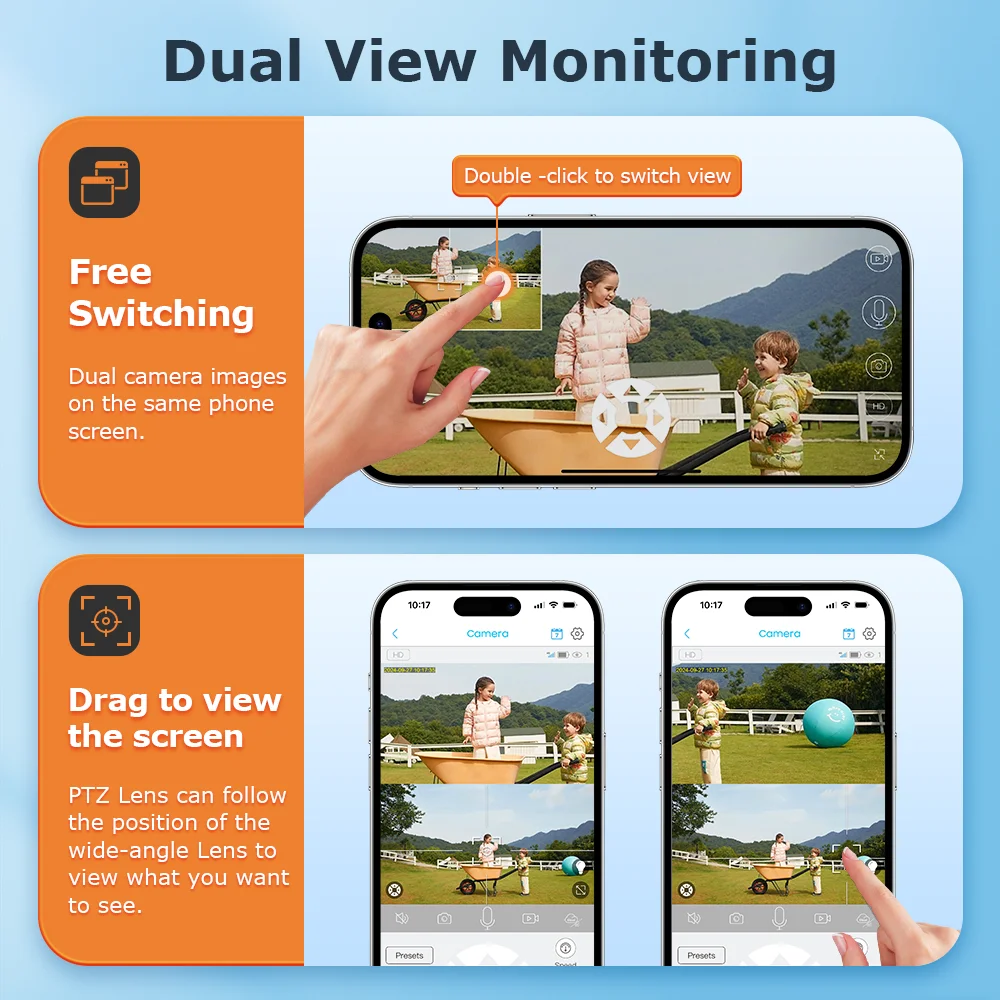 SHIWOJIA 4K 8MP Solar Camera 4G Sim Dual Lens Security Dual Screen Recording Humanoid Tracking Color Night Vision WiFi PTZ Cam