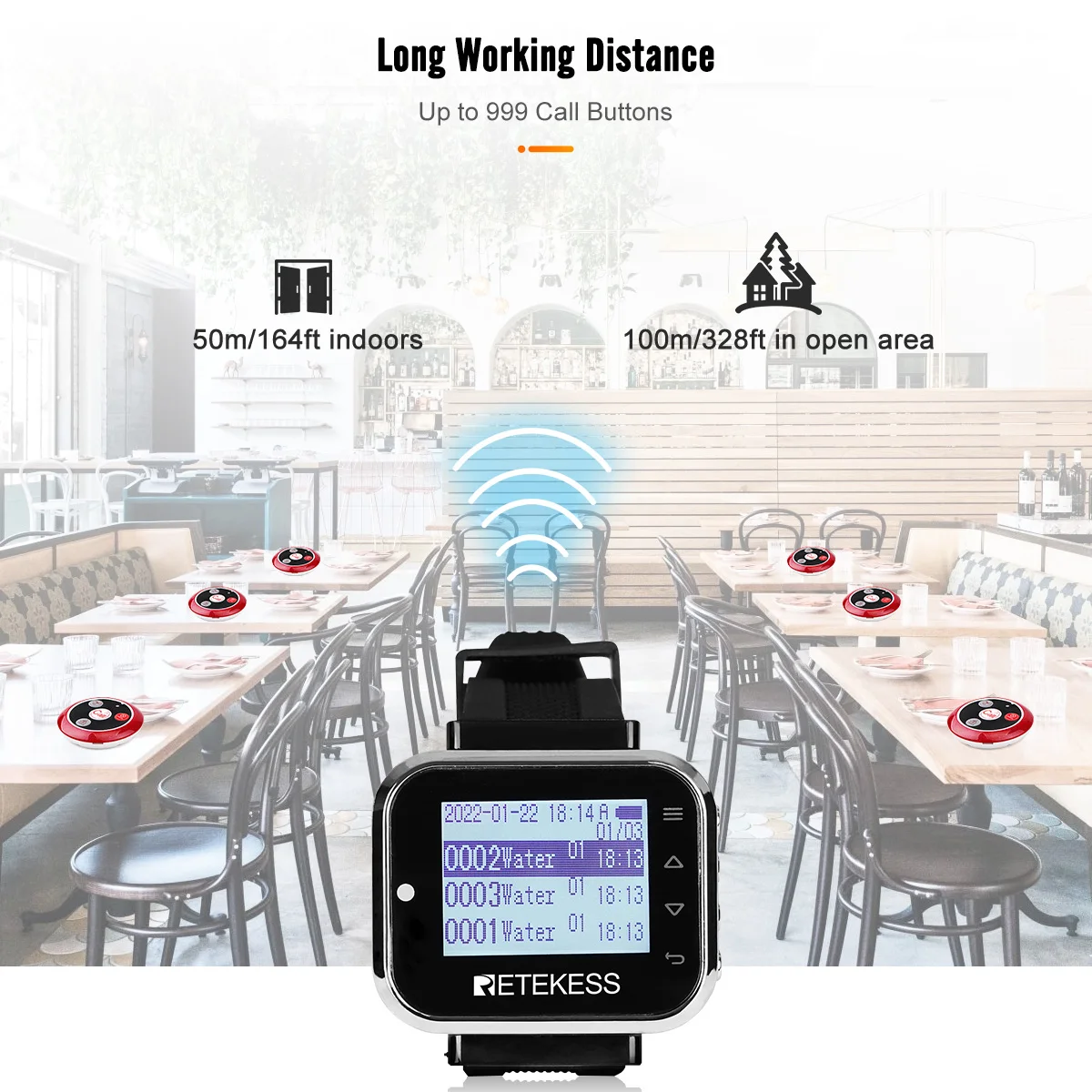 Retekess TD110 Hookah Wireless Waiter Watch Receiver Restaurant Pager 7 Languages 433MHz For  Bar Cafe Hotel Customer Service