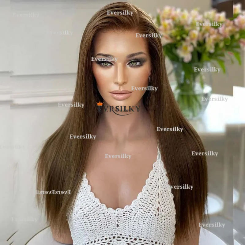 Straight hair wig Chocolate Brown Full HD Lace wig Pre-drawn Brown women Dark brown 13 x 6 front lace Women's long hair wig