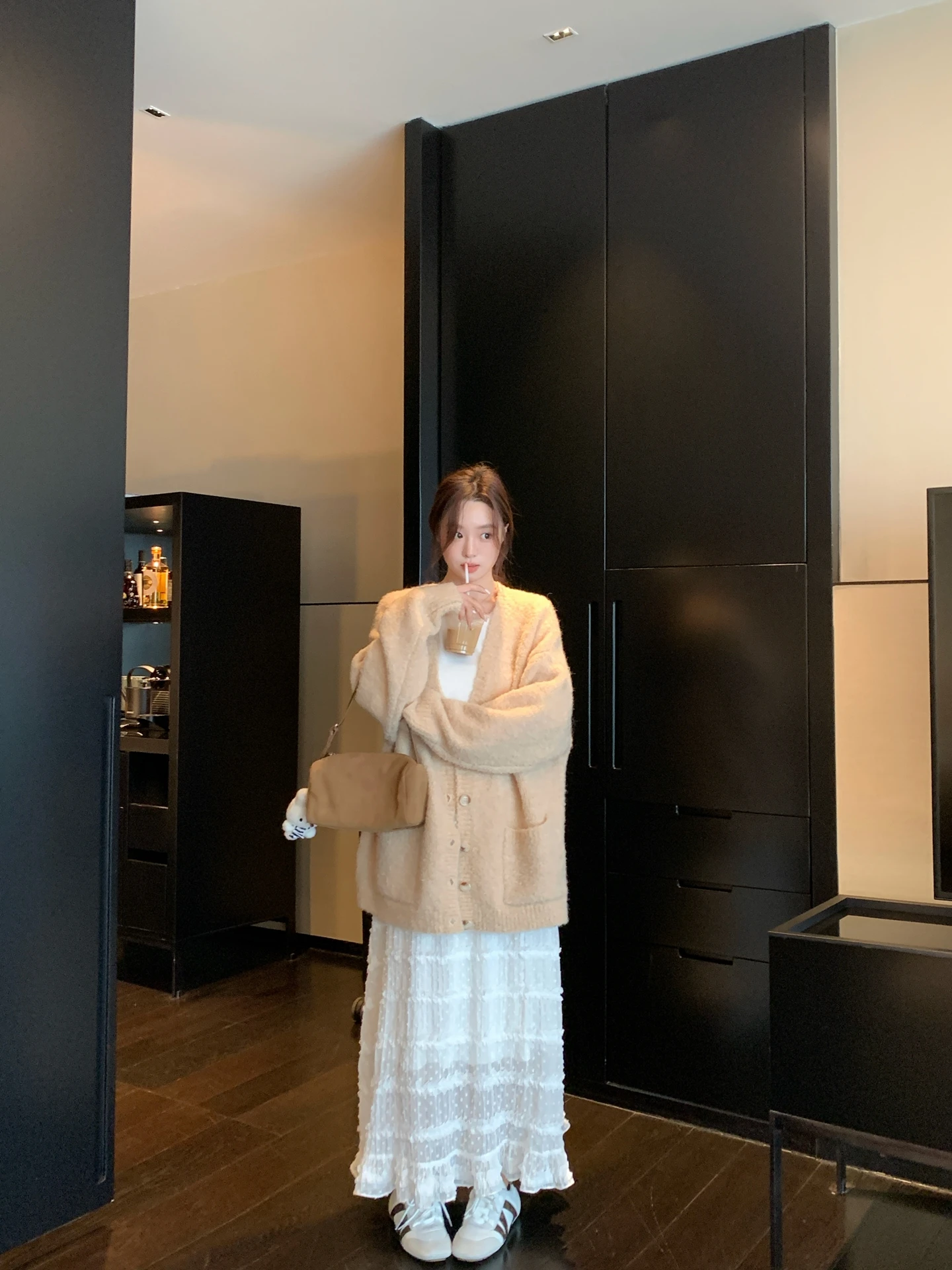 

Heygirl Винтажный теплый осенний вязаный кардиган с V-образным вырезом для женщин, простой свободный повседневный свитер с длинными рукавами