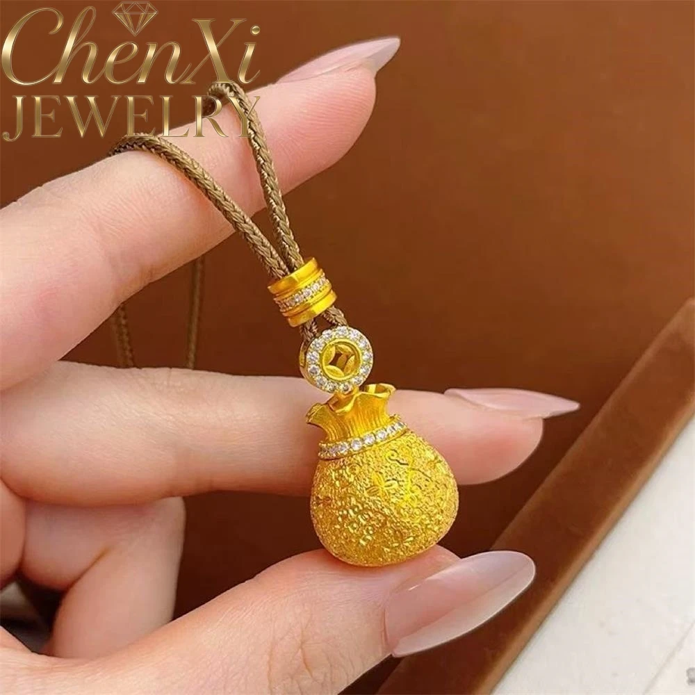 Sand Gold Three-dimensional Pointed Diamond Money Bag Pendant Luxury Quality Fine Fashion Jewelry Exquisite Elegant Popular Gift