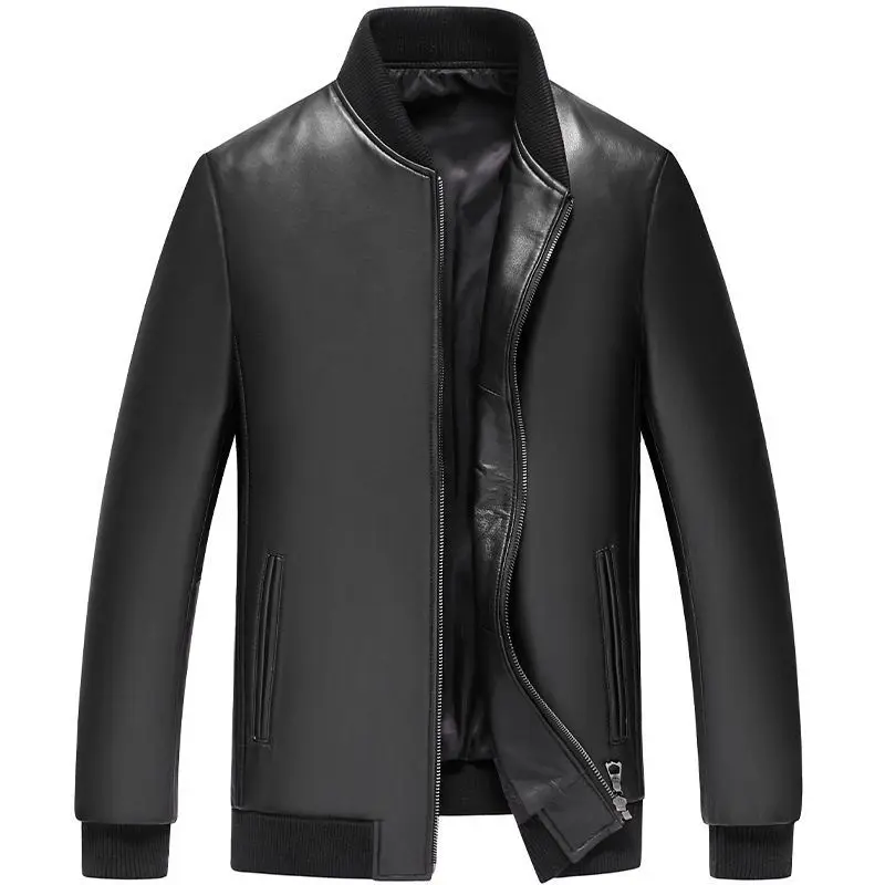 

High Quality Genuine Leather Jacket Men's Casual Sheepskin Baseball Collar Short Motorcycle Leather Coat