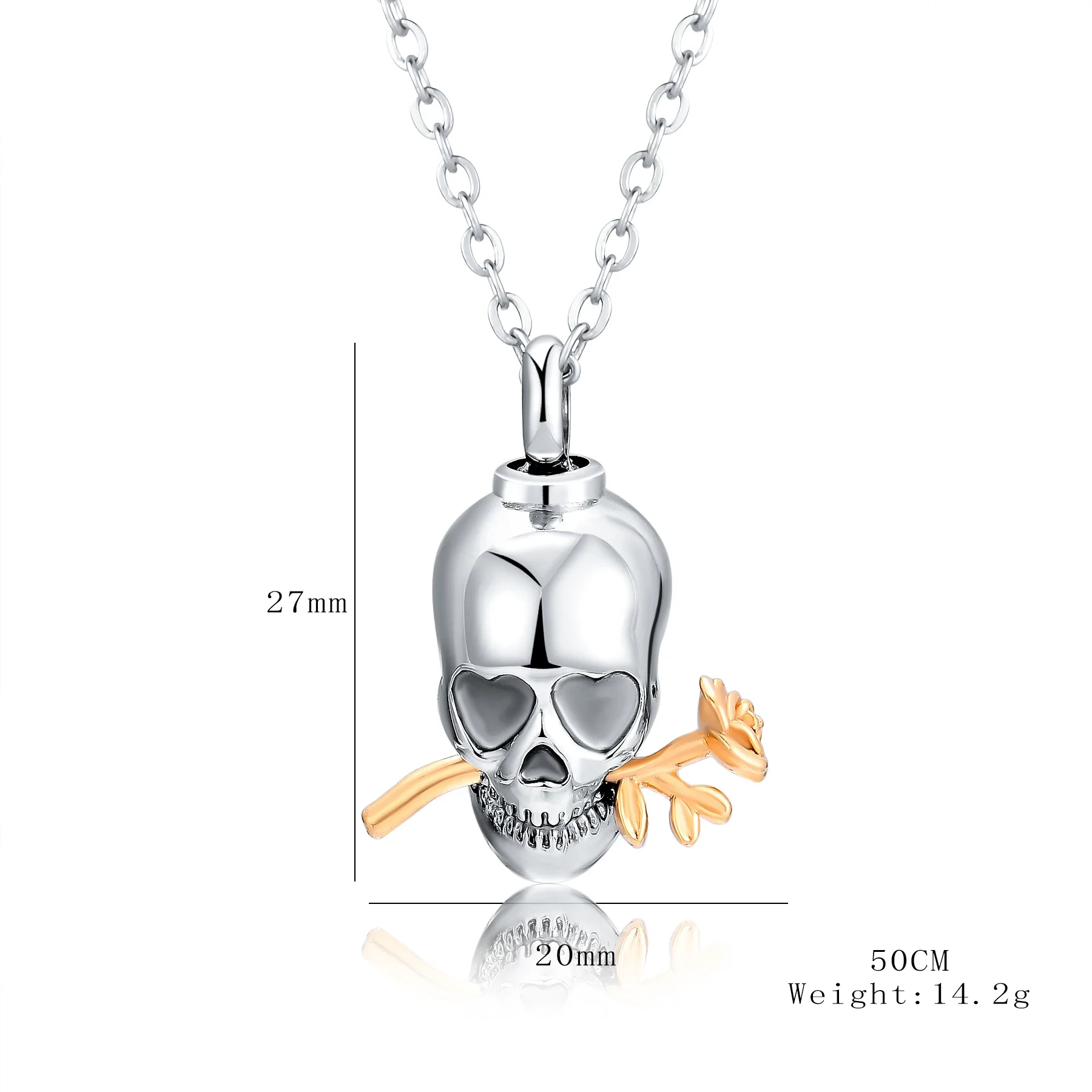 Punk Stainless Steel Skull with Rose Urn Necklace Memorial Pet Human Ashes Cremation Jewelry Charms Keepsake Dropshipping