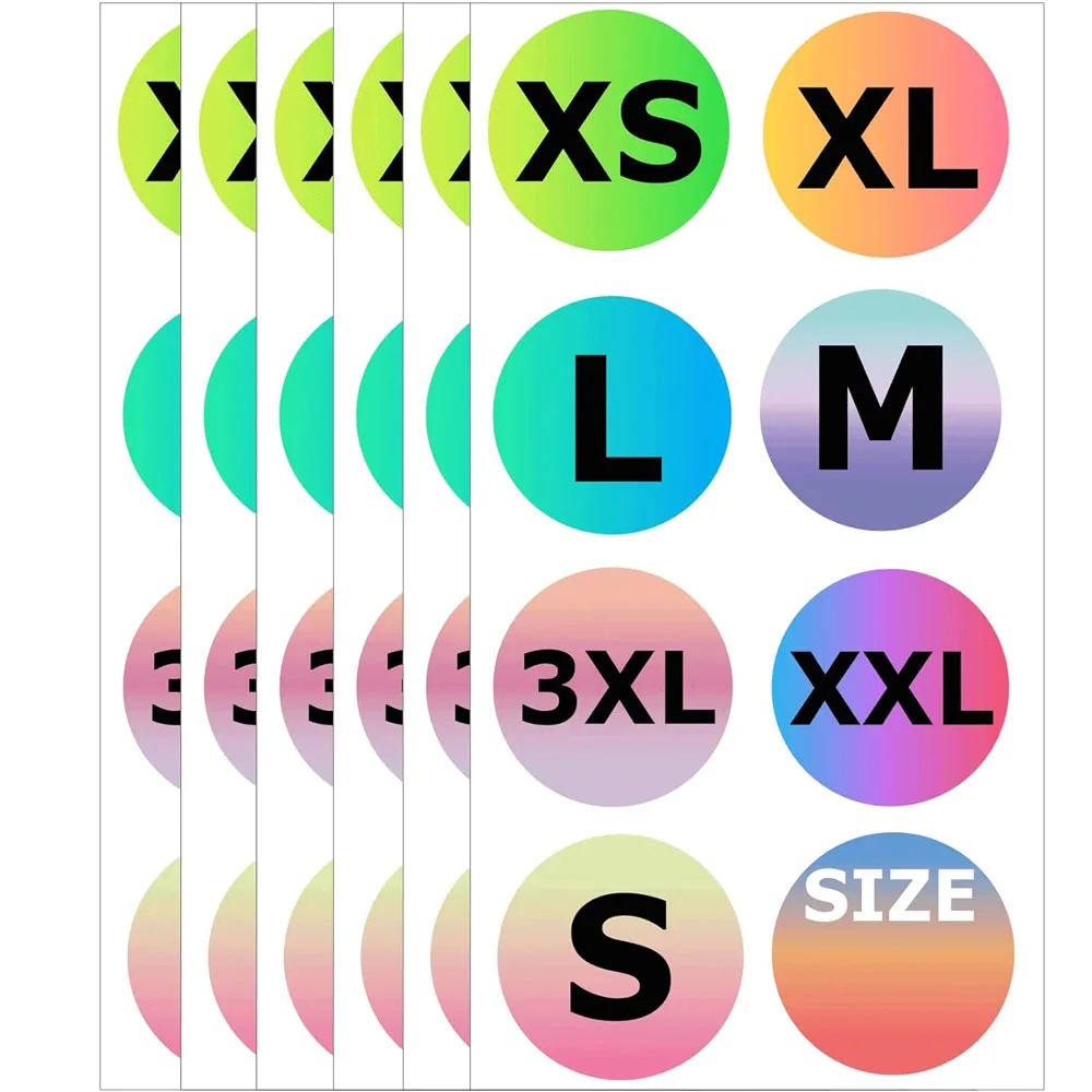 Clothing Size Stickers Labels Retail Shirt Size Stickers 0.875inch Self Adhesive Size Stickers Color Coded Size Labels 720Pcs