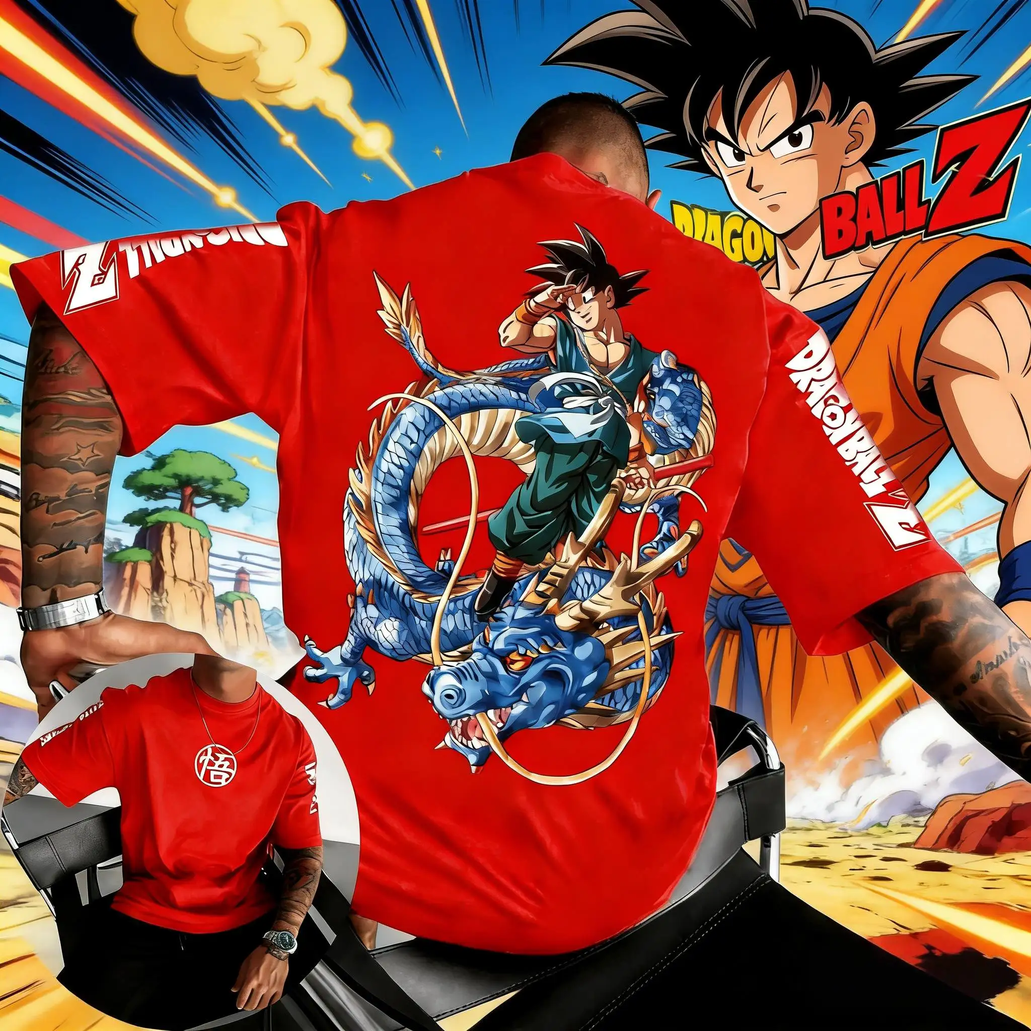 2026 Summer Dragon Ball Retro Anime T-Shirt Men's Goku Casual Loose Sports Daily Short Sleeve Lightweight Streetwear Tee