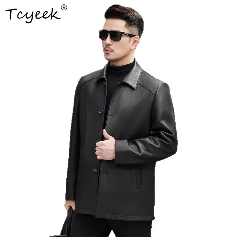 

Tcyeek Real Top Layer Goatskin Spring Autumn Lapel Black Mid Length Men Genuine Leather Jacket Jaqueta De Couro Masculina 가죽자켓