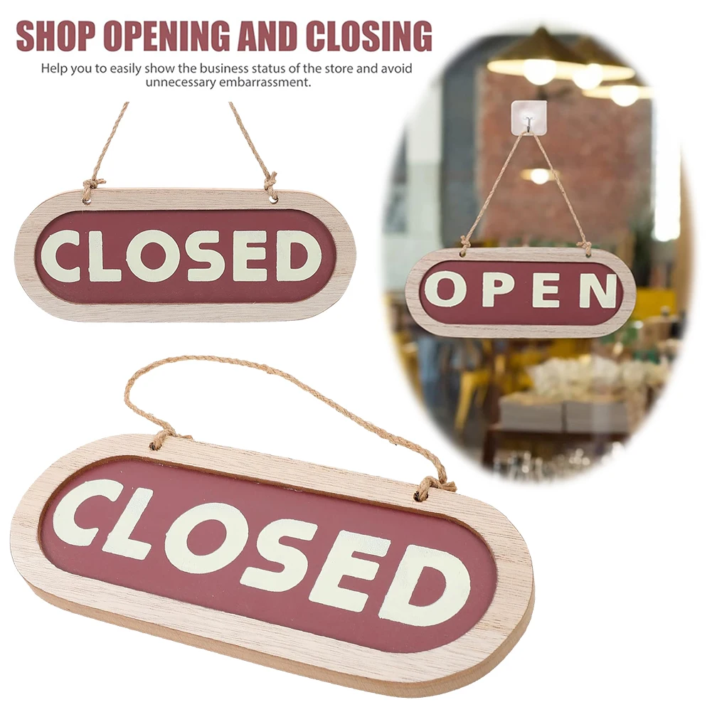 Double Sided Store Closed Board with Rope Wooden Business Door Hanging Tag Hanging Business Open Sign for Shop Bar Hotel