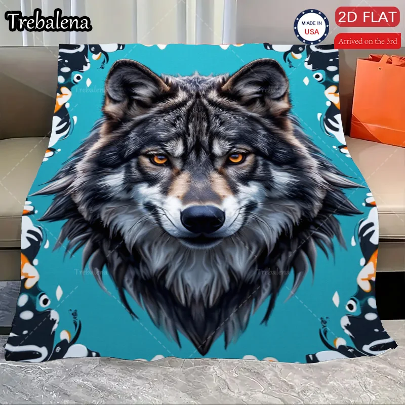 

Flannel Blanket-Soft Lightweight All-season Wolf Face Design Soft Cozy Baby Blanket for Boys Girls