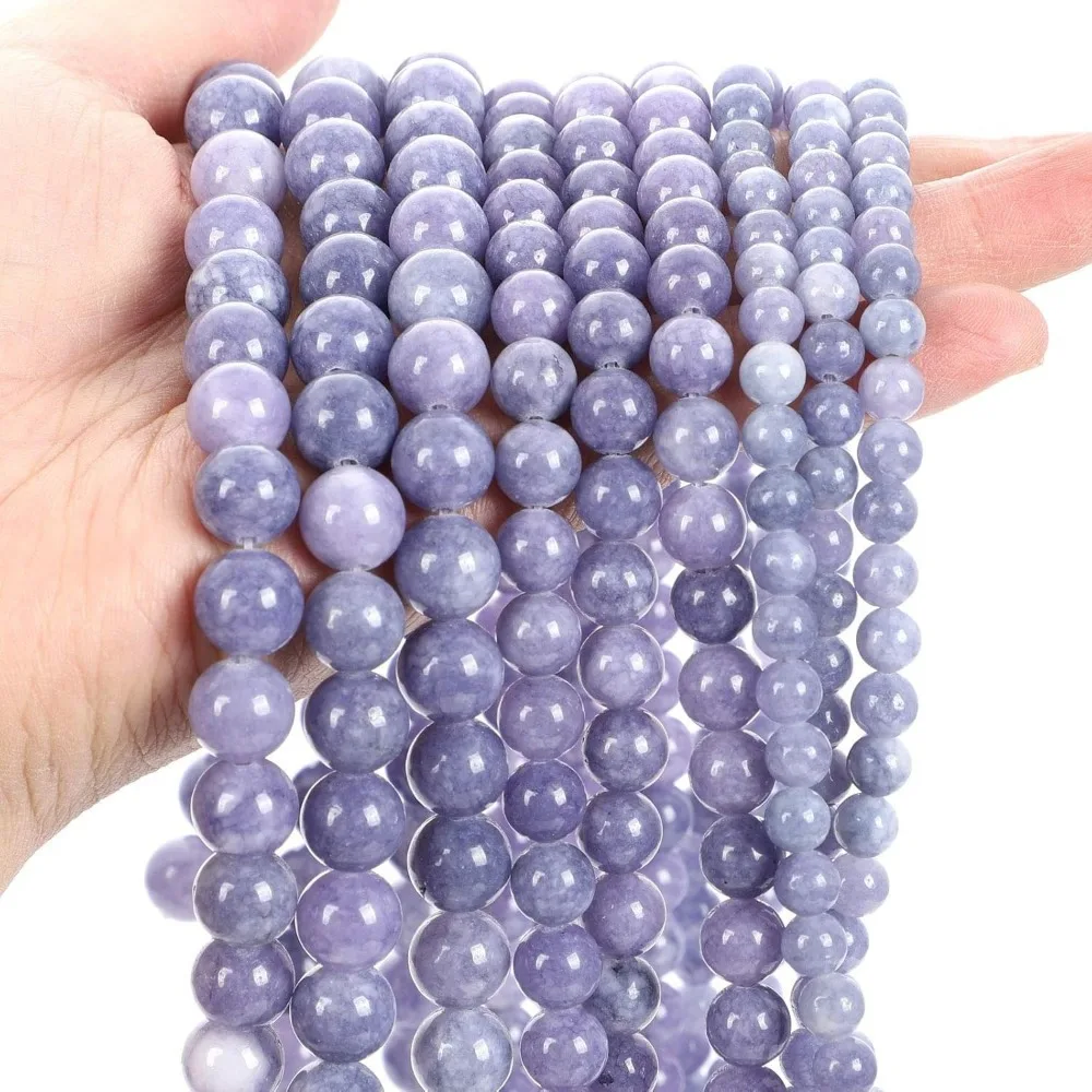 2strands 4mm-12mm Natural Purple Angelite Stone Beads Round Loose Beads for Jewelry DIY Making Necklace Bracelet Earring Accessories 15inches