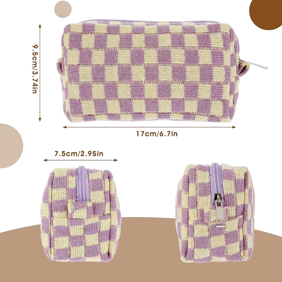 Cute Pencil Case Checkerboard Storage Cosmetic Bag Large capacity Knitting INS kawaii Korean Stationery school Supplies