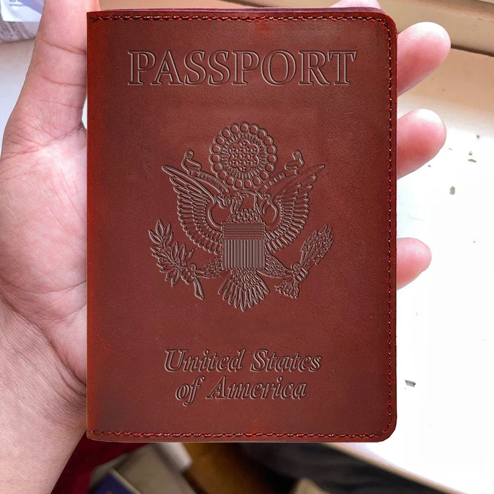 Custodia per passaporto in vera pelle, accessori da viaggio USA, porta menu, custodia per passaporto America