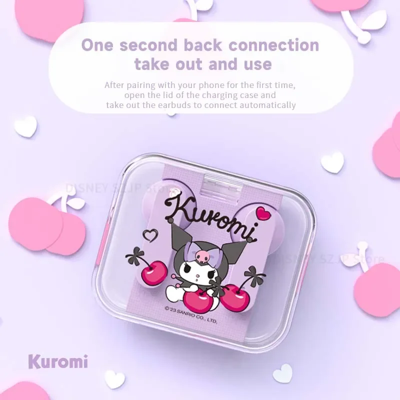 Sanrio bezprzewodowe słuchawki Bluetooth Kuromi Cinnamoroll Cute Cartoon słuchawki douszne HIFI dźwięk zestawy słuchawkowe z redukcją szumów długa