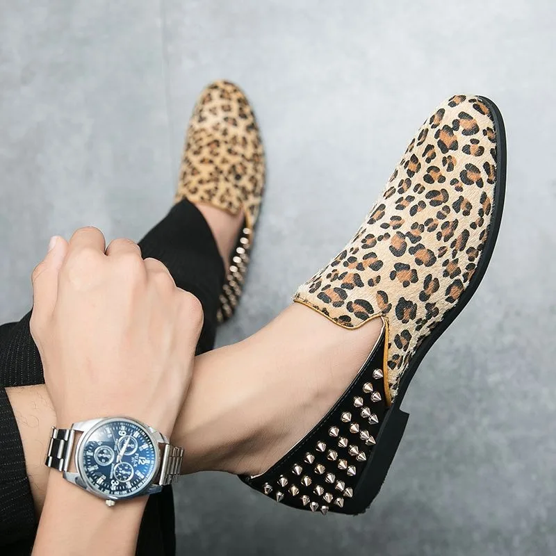 leopard suede man shoes casual business loafers shoes for man wedding party dress office formal shoes man scarpe uomo eleganti
