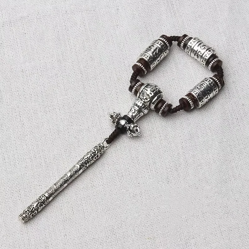 Premium Genuine Handmade Tibetan Silver Six Syllable Mantra 108 Beads Mala Set with Baixiang Vajra Star Moon Bodhi Accessories