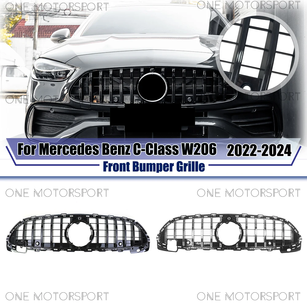 

Глянцевая черная решетка радиатора в стиле GTR для Mercedes-Benz C-Class W206/S206 2022-2024 C200 C300 C43, серебристая передняя решетка бампера