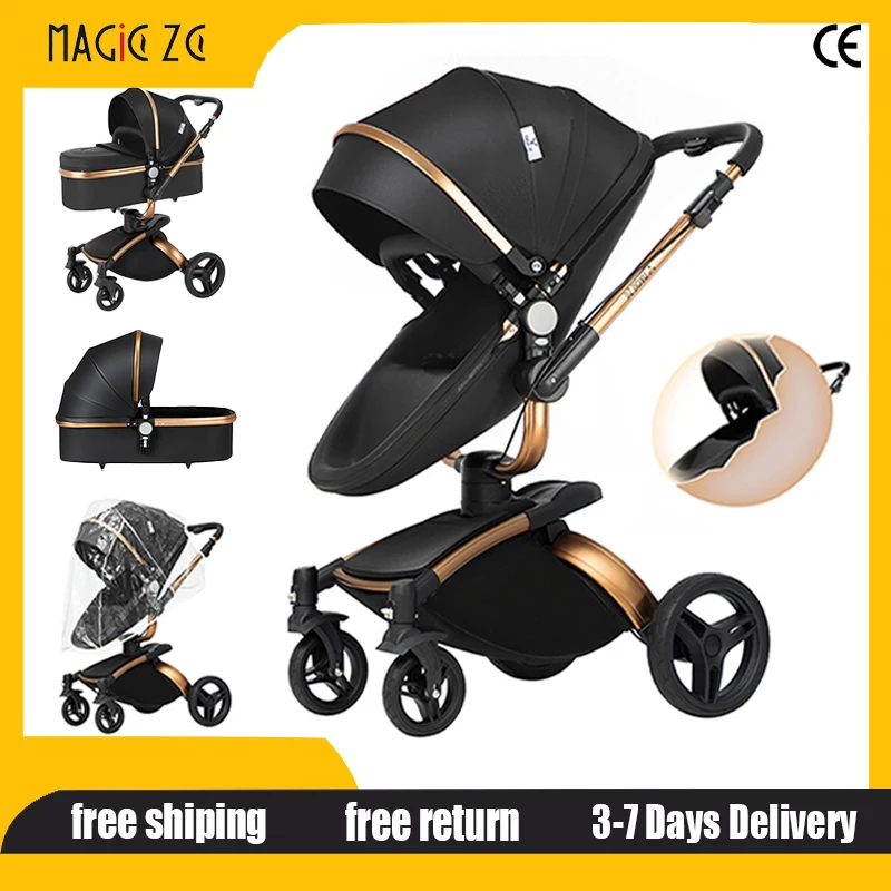 

Роскошная детская коляска 2-в-1, водонепроницаемая из искусственной кожи без автокресла, дорожная система, коляска для новорожденных, коляска для младенцев