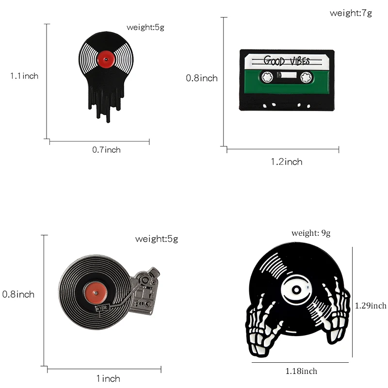 Punk Music Lovers Enamel Pin Good Vibes Tape DJ Vinyl Record Player Badge Brooch Lapel Pins Gothic Jewelry Gift Drop Shipping