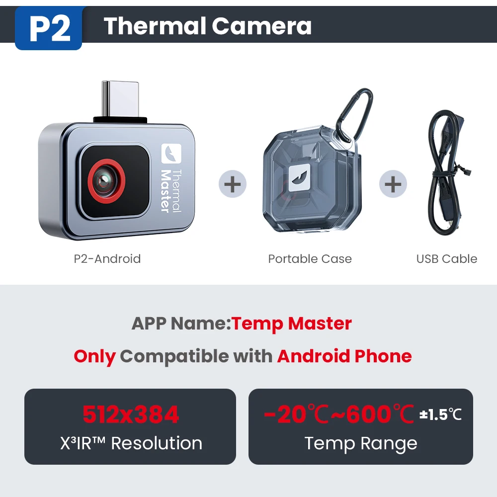 P2Android Type-C infrarood warmtebeeldcamera -20 ~ 600 ° C APP Warmtebeeldcamera voor mobiele telefoonbediening