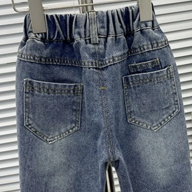 2025年春と秋の子供用パンツ、男の子用ダメージジーンズ、薄手の夏用ベビーパンツ、子供服、子供用ズボン、ジーンズ