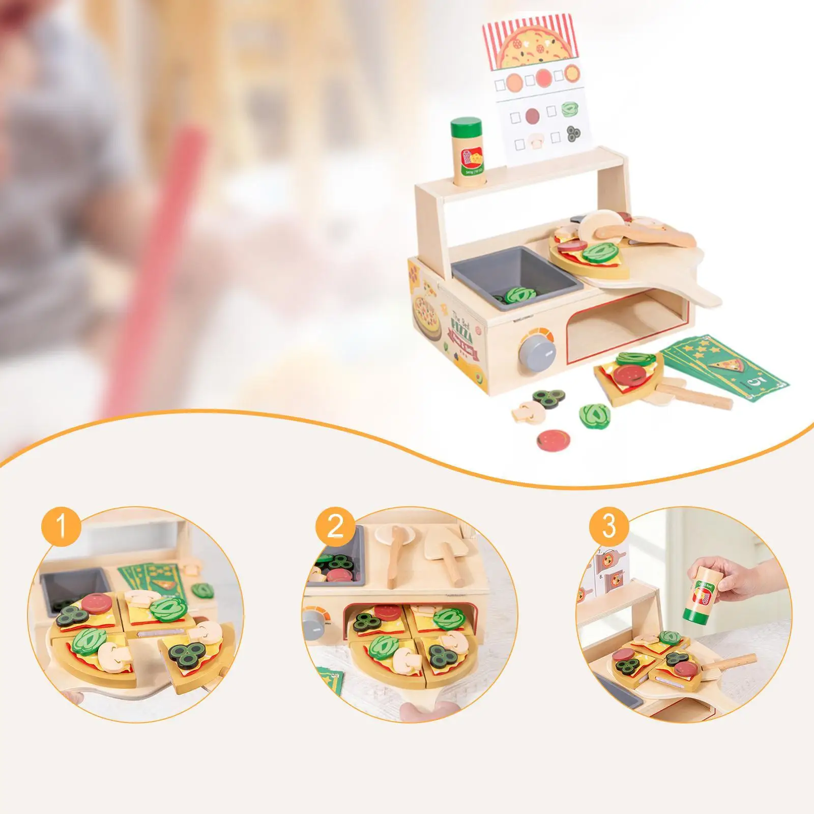 

Wooden Pizza Toy Pretend Play Toys for Holidays Parties Parent Child Games