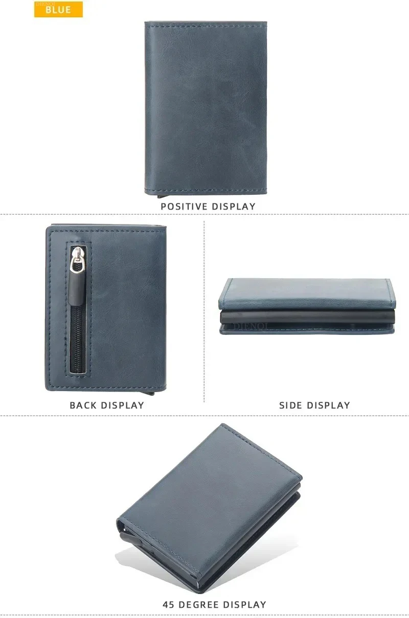 Magnetische RFID-blockierende Kreditkarteninhaber Männer Brieftaschen Anti-Diebstahl Aluminium Metall Pu Leder Kleine Pop-Up Brieftasche Karteninhaber Fall – Detail 9