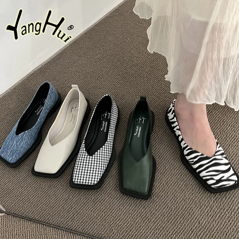 Women Concise Shallow Mary Janes Women\'s Flats Shoes PU Leather Zebra Square Toe 2023 New Fashion Spring Autumn