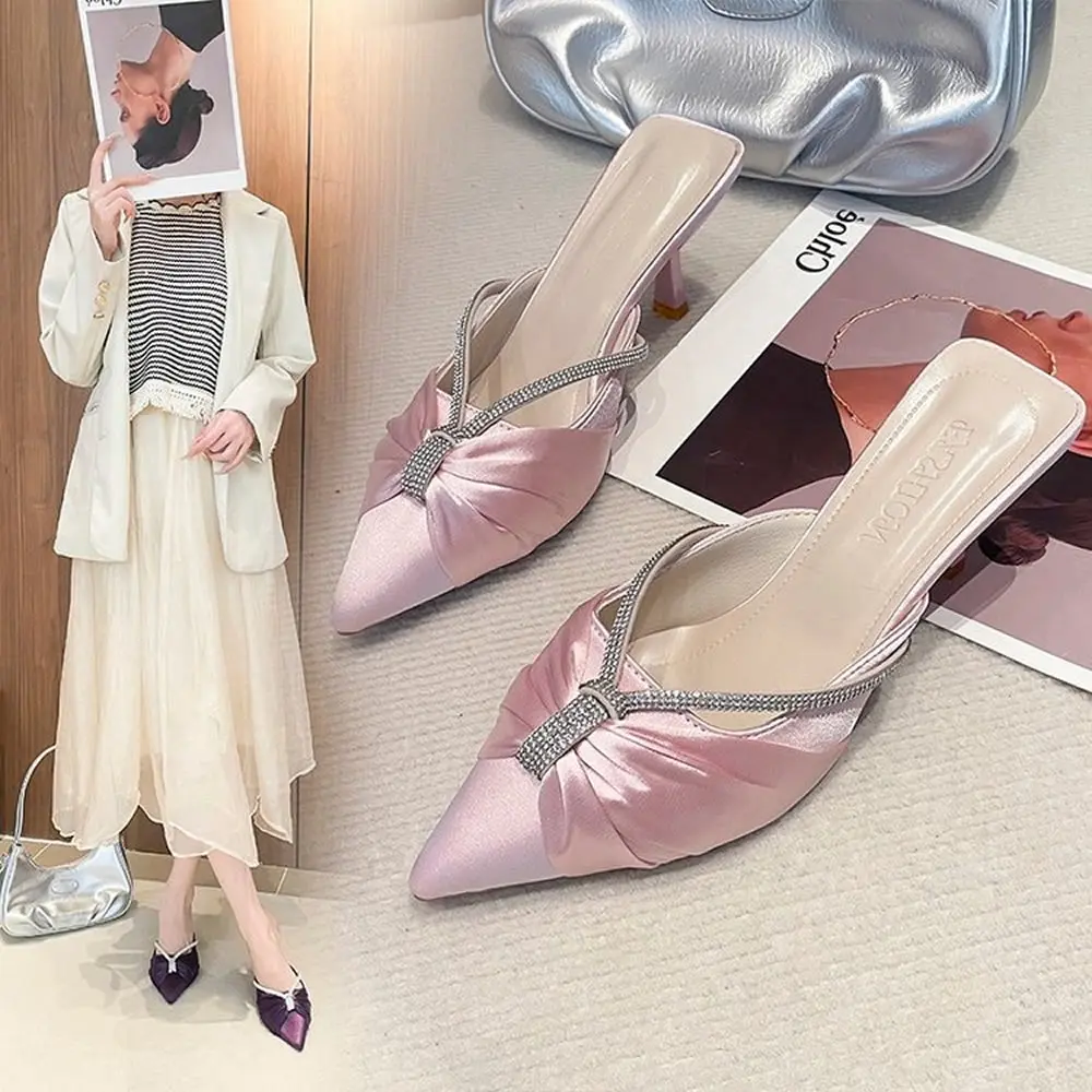 أزياء المرأة في الهواء الطلق شقة بكعب منخفض الانزلاق على الصنادل كسول شبه الانزلاق على أشار تو أحذية أنيقة النساء البغال النعال موجزة #1