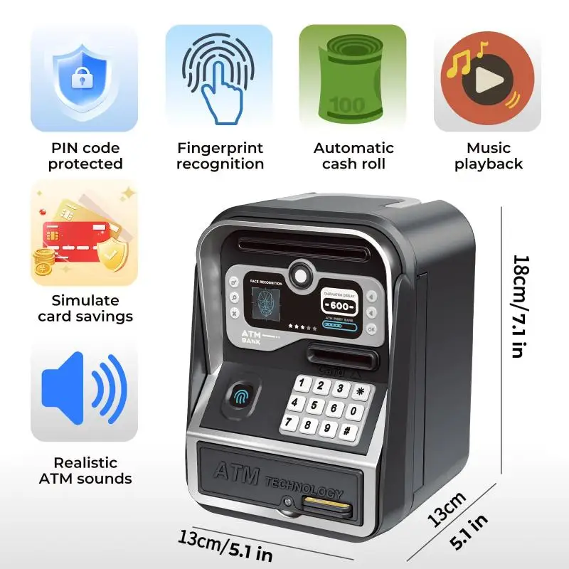 Kids ATM Automatic Deposit Piggy Bank Teller Machine Toy Smart Password Swipe Card Saving Box Music Coin Electronic Creative Toy