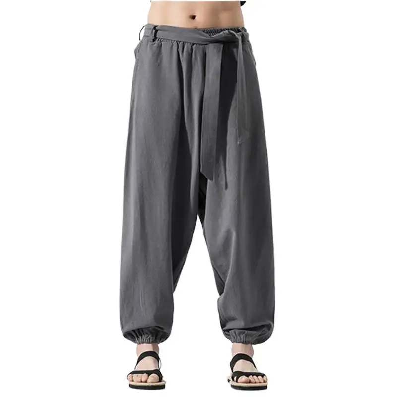 

2024 Fashion Hip Hip cotton linen Pants Vintage Summer Harem Pant Harajuku Jogger Sweatpant wide leg Trousers plus size 6xl 7xl