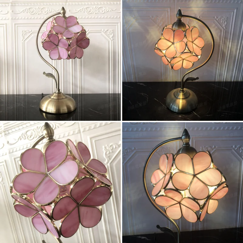 Vintage creative Glass Brass Table lamp Romantic Home Dining Room Bedroom Wedding flower decor ambiance desk lamp led Night lamp