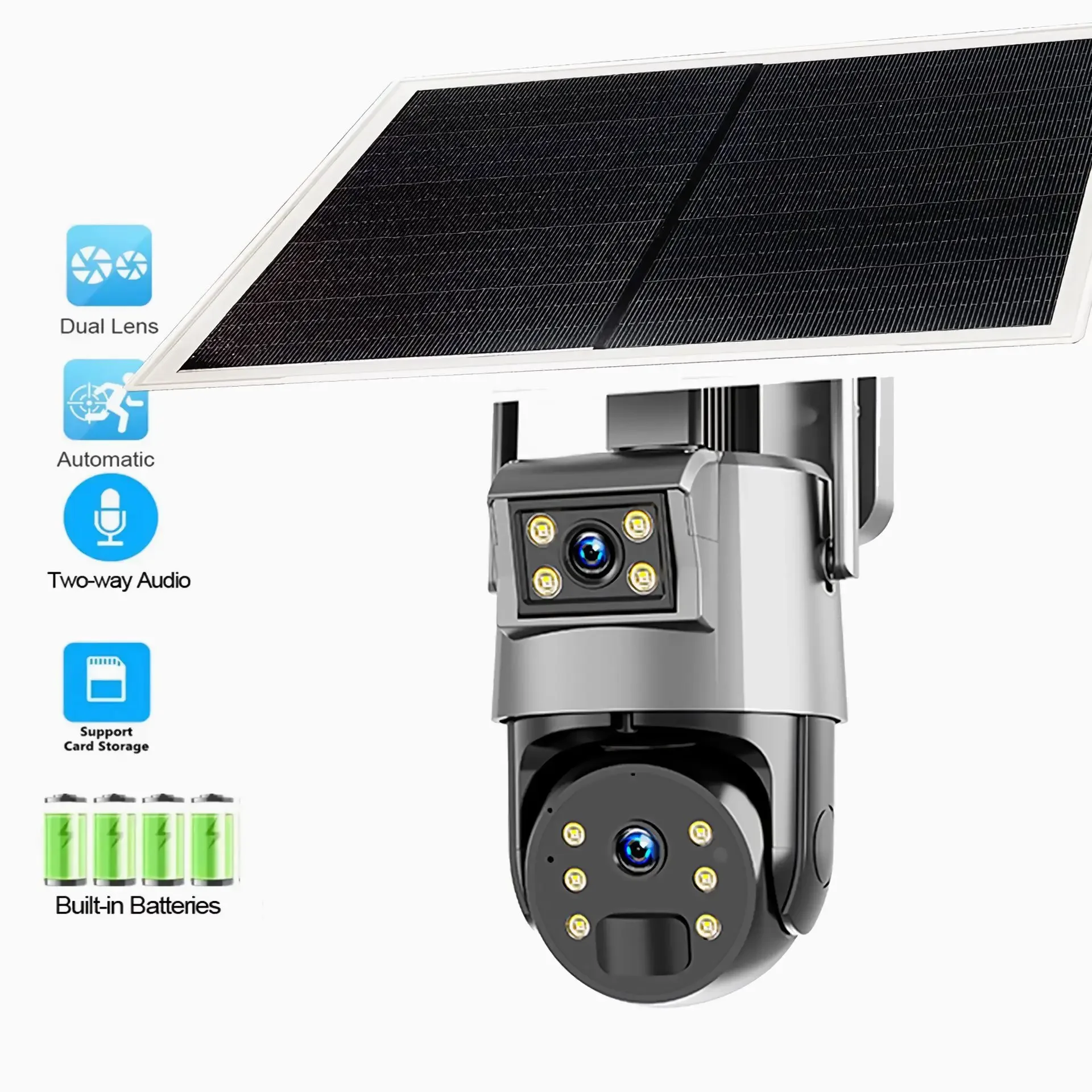 4MP Ubox APP Dual Lens  Solar Power Low Comsunption WIFI  IP Dome Camera Full Color AI Humanoid Home Security CCTV Baby Monitor