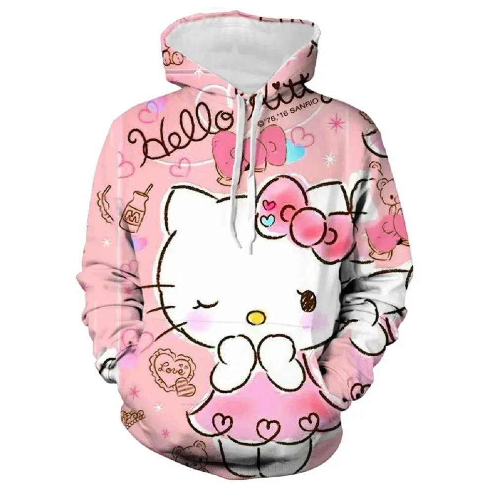 Hello Kitty Girls Hoodie MINISO Girls Clothing 3D Cartoon Printed Pullover Autumn Girls Hoodie Fashion New Women\'s Clothing