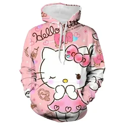 Hello Kitty Girls Hoodie MINISO Girls Clothing 3D Cartoon Printed Pullover Autumn Girls Hoodie Fashion New Women's Clothing