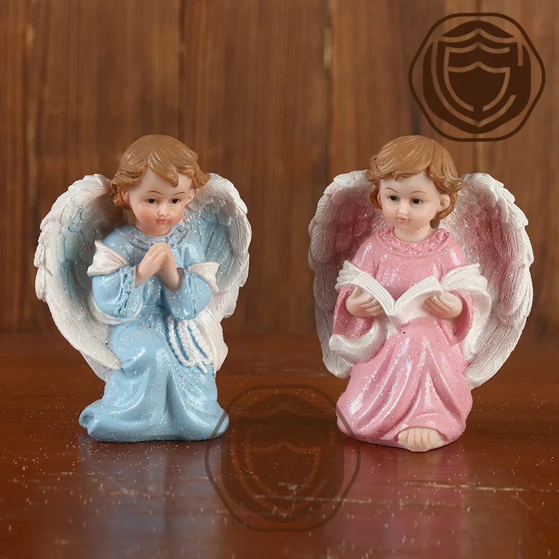 

9.6CM Pink & Blue Angel Resin Statue - Classical Birthday Gift, Handcrafted Decor, Elegant Figurine