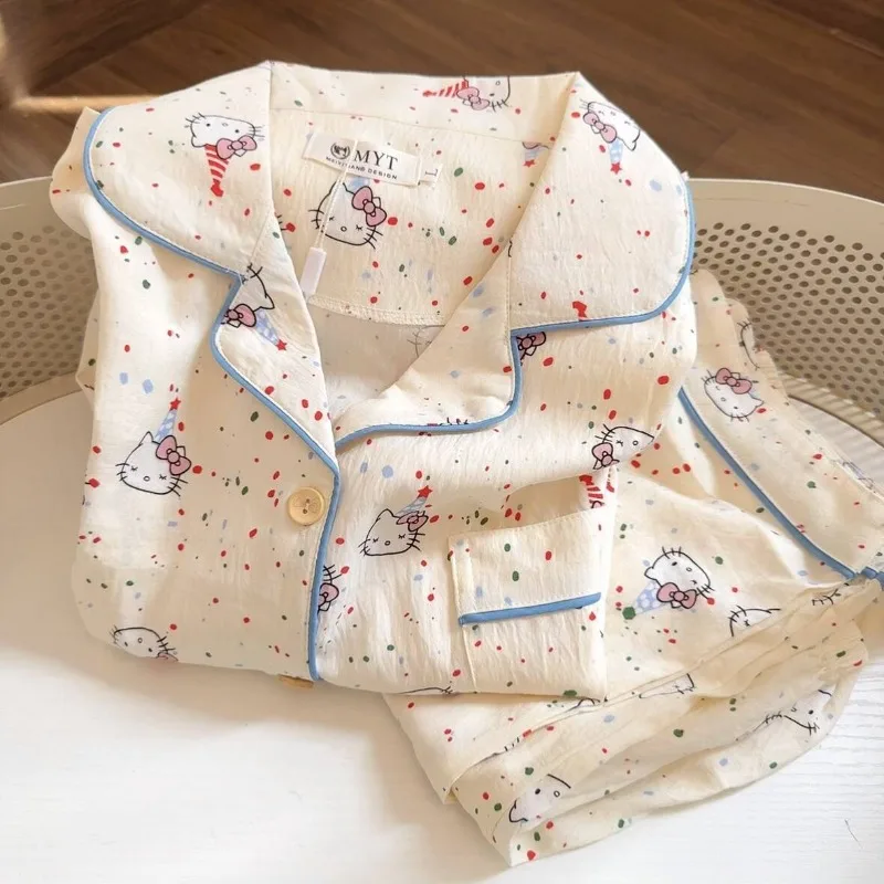 

Kawaii Hello Kitty Pajama Set Cute Cartoon Cloud Cotton Thin Home Clothes Portable Travel Women Supplies Student Gift Wholesale