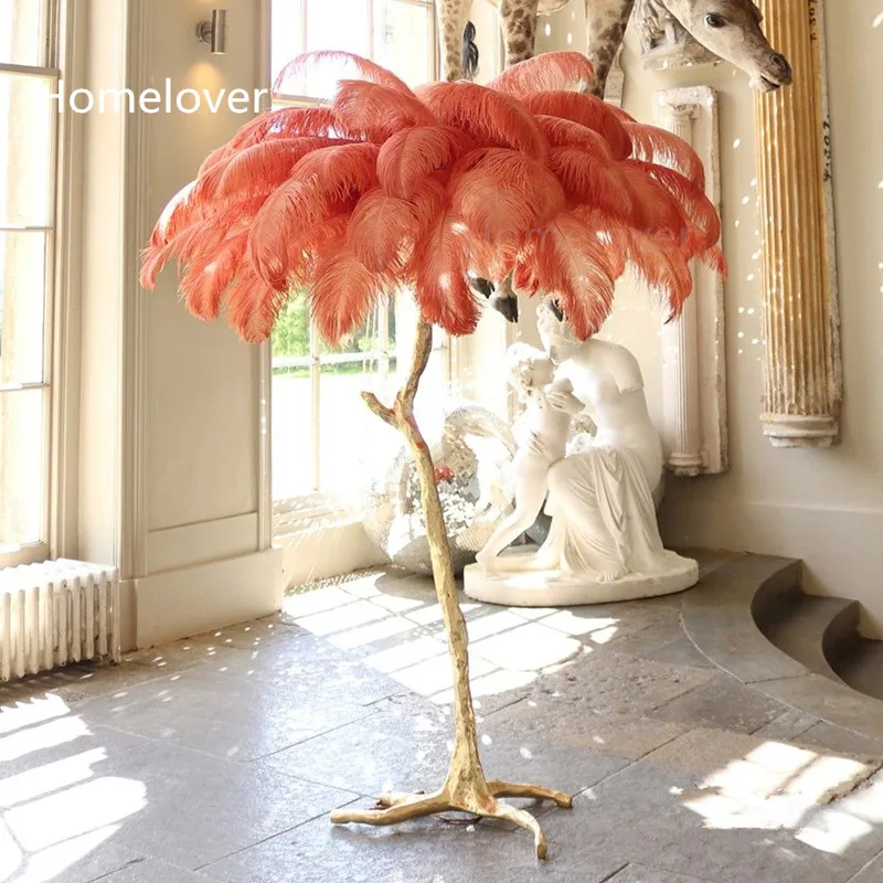 Nordic Ostrich Feather Lamp Living Room LED Floor Lamps Foyer Tripot lamp indoor home mid ceuntry deco Standing Lamp