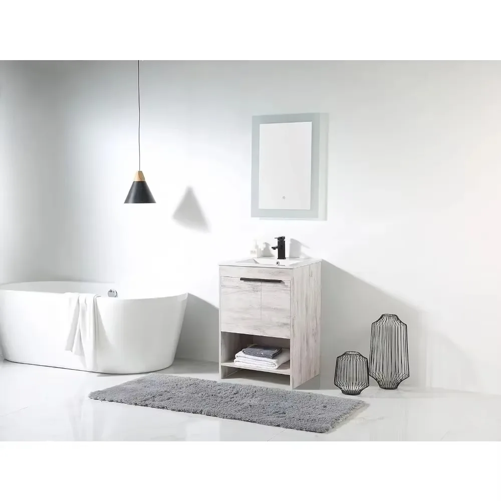 Bathroom Vanity with Integrated Ceramic Sink - Bathroom Vanity with Sink & Modern Knob Design with Sturdy Marble Top (24 Inch)