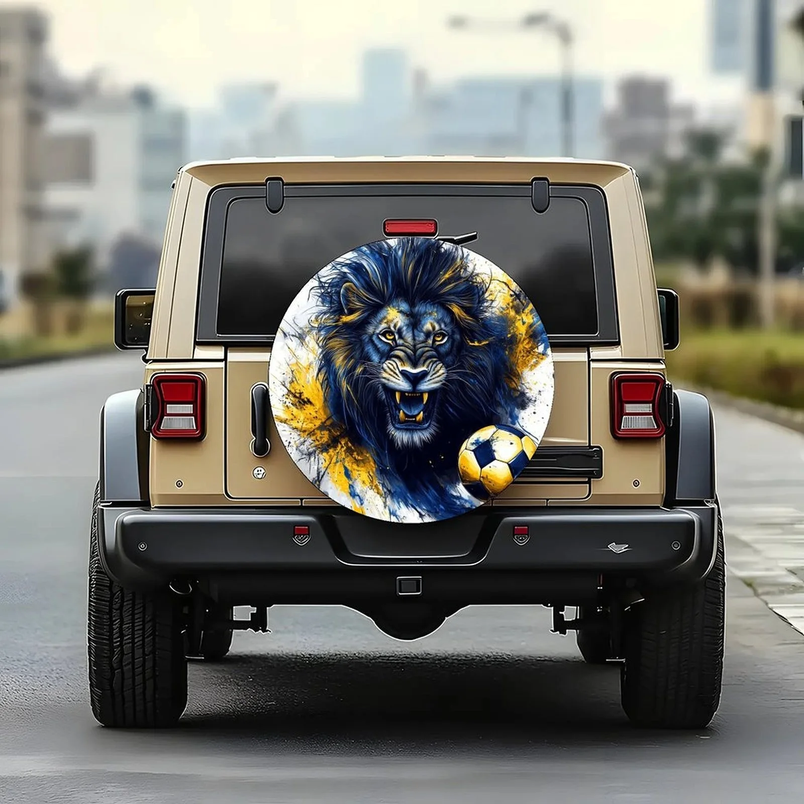 Roaring Lion Soccer Graphic Tire Cover Universal Fit Waterproof Spare Wheel Protector