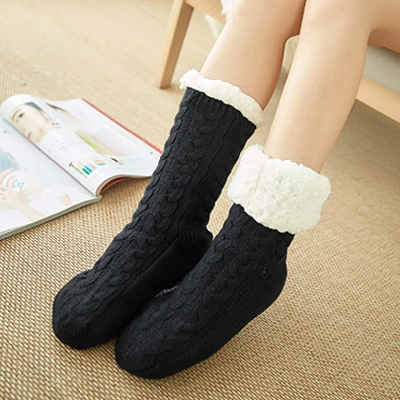 

Fluffy Sock Womens Hemp Fuzzy Soft Female Striped Home Indoor Winter Warm Plush Non Slip Grip Thermal Thick Slipper Floor Socks