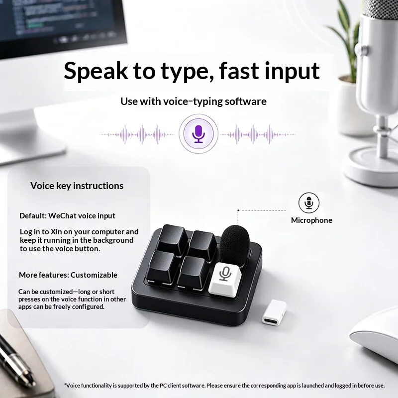 JEQLO Vibecoding 5 Keys Custom Macro Keyboard AI Voice Input Transcription USB Wired Mic For Office Meeting Computer Typing