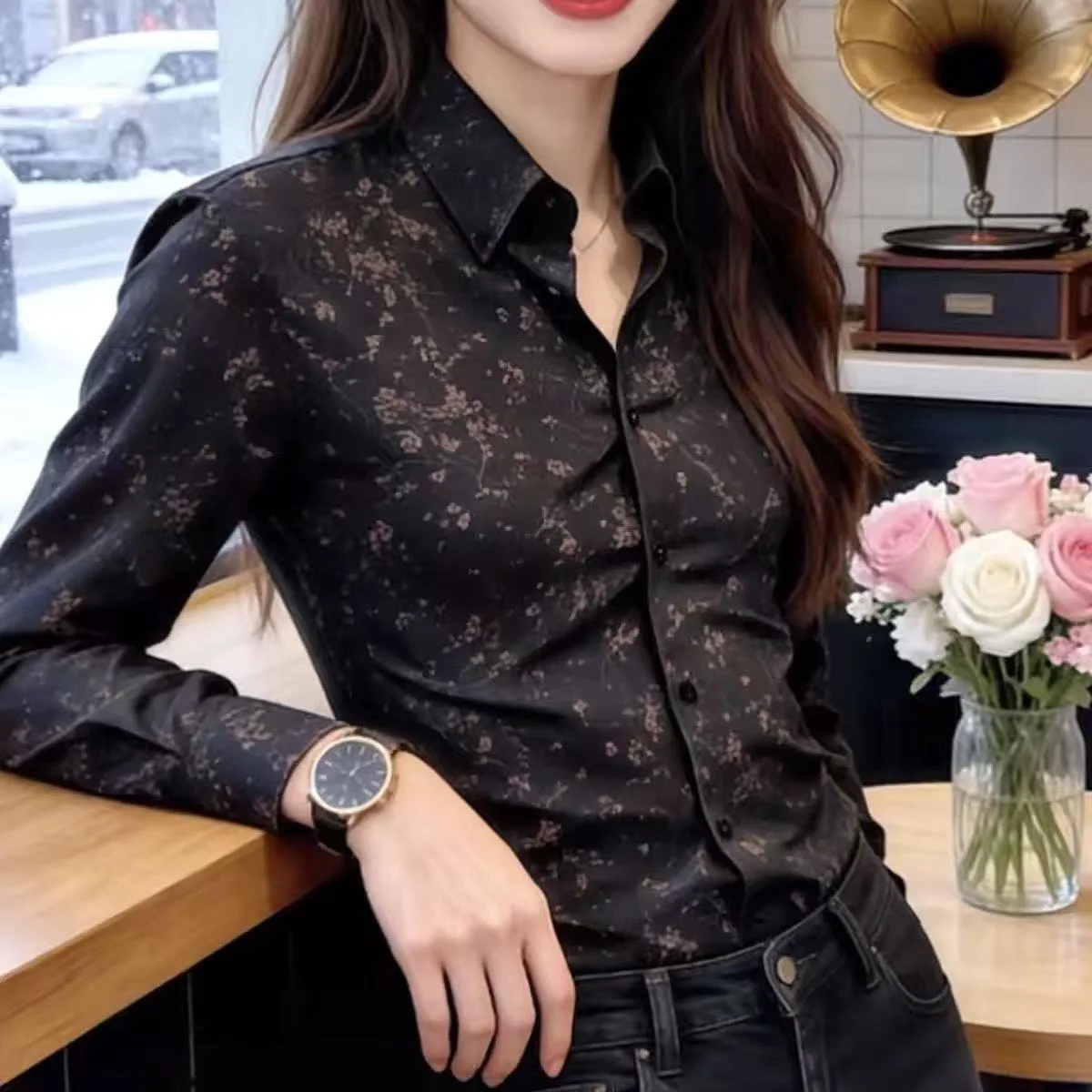 Spring 2026 Men's Long Sleeve Floral Print Casual Shirt Stylish Luxury Business Fashion Versatile Lightweight Polyester Fiber