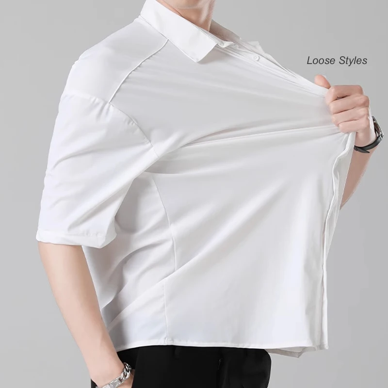 Summer Short Sleeve Shirt for Men,Korean Fashion Casual Loose Comfortable Button Down Trendy Youth Social White Shirts