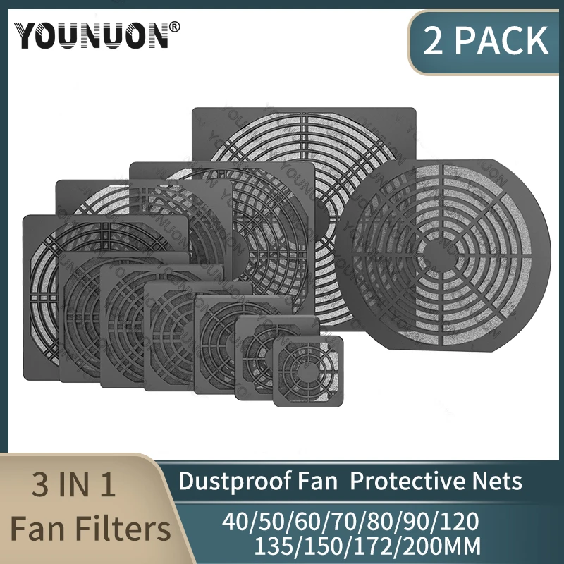 2PCS 3 IN 1 DustProof  Fan Filter 40/50/60/70/80/90/120/140/135/150/172/200MM Plastic Mesh Protective Net for Computer Case Fan
