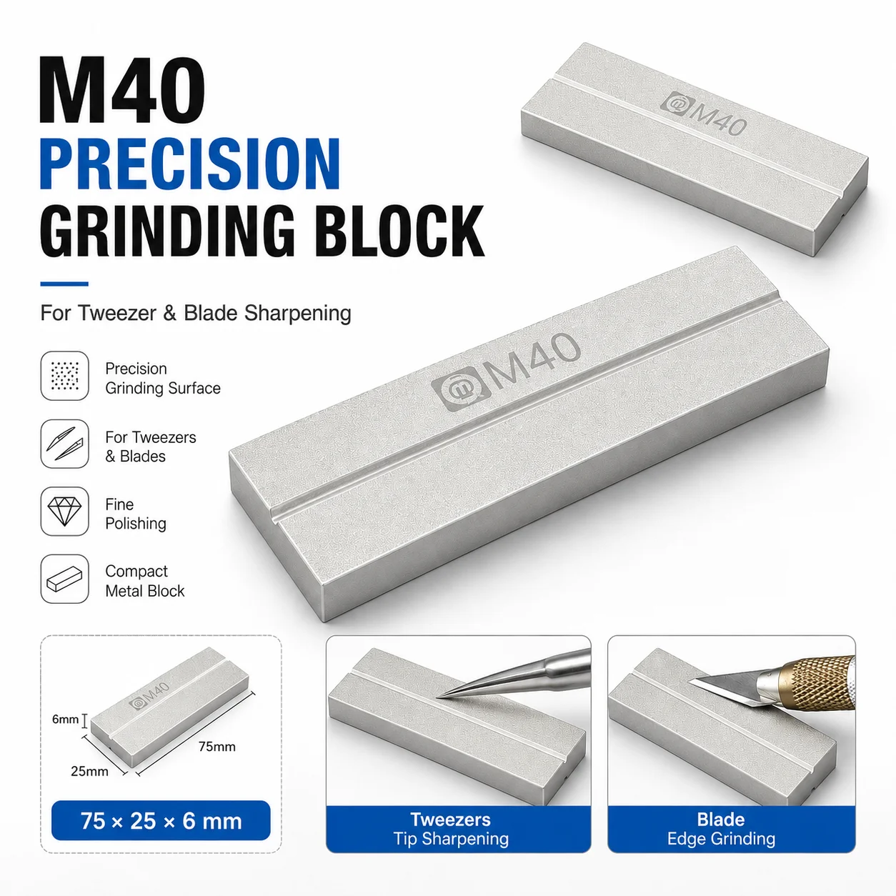 AMAOE M40 Diamond Grindstone Tweezers Blade Double-Sided Polishing Grinding Tool for Pointed Tweezer Correction Phone PCB Repair